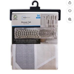 Mainstays 14 Piece Fabric Shower Curtain Set, PEVA Liner & Hooks,  72" x 72"